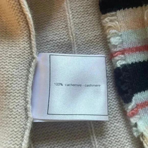 CHANEL Cashmere Cardigan 36 Small S Long Sweater Fringe Striped Front 2 Pockets - Picture 8 of 11